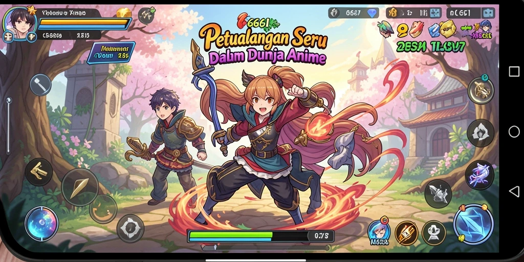 Screenshot gameplay 666I dengan karakter anime dalam aksi.