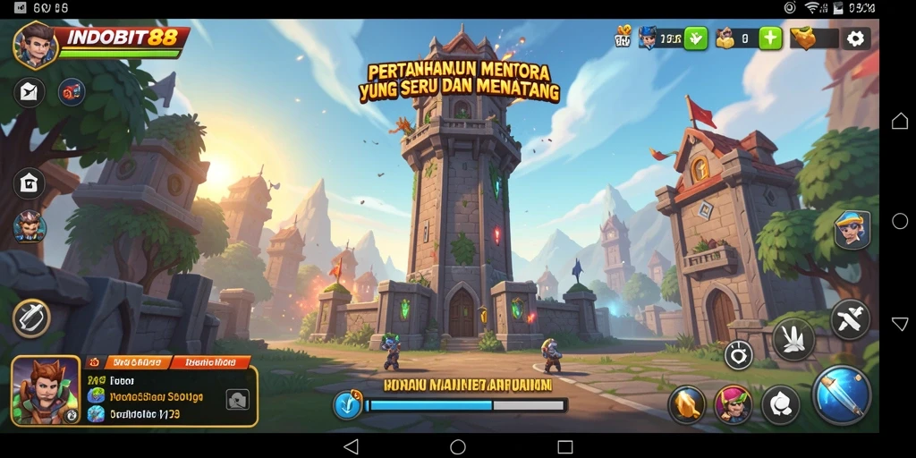 Screenshot utama INDOBIT88 menampilkan aksi pertahanan menara yang mendebarkan.