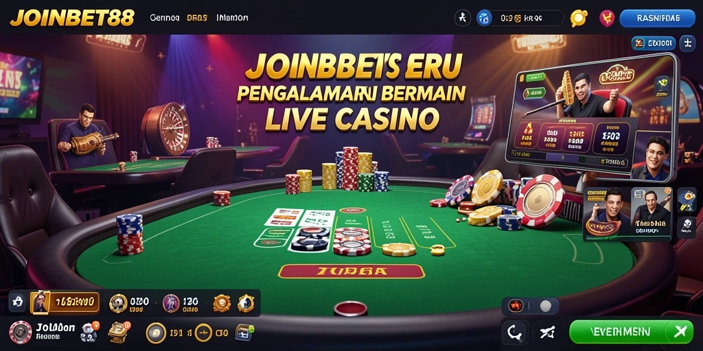 Screenshot gameplay JOINBET88 dengan dealer langsung dan suasana kasino.