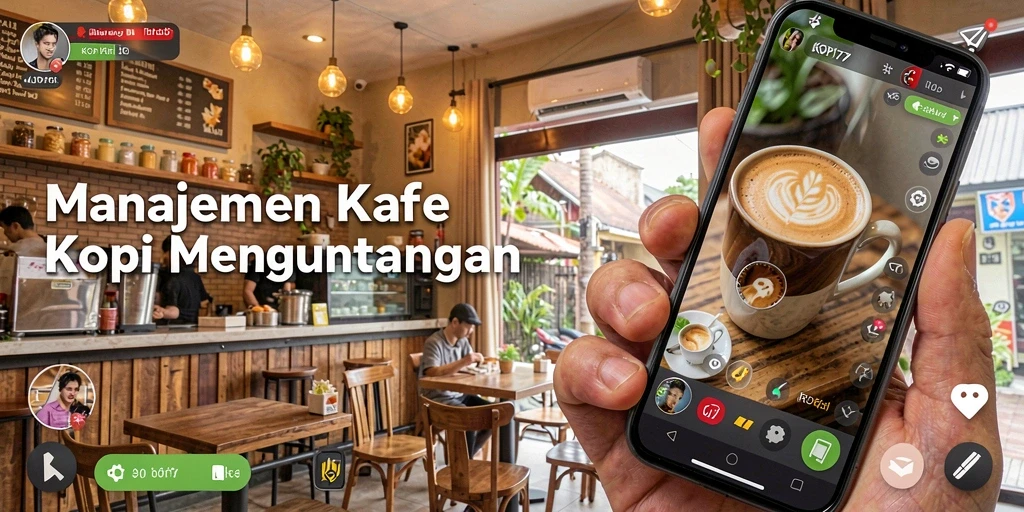 Tampilan gameplay KOPI77 dengan kafe yang ramai dan pelanggan menikmati kopi.