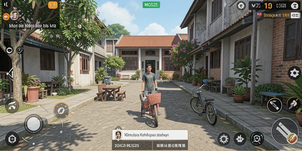 Screenshot gameplay MG525 yang menampilkan karakter dalam simulasi kehidupan.