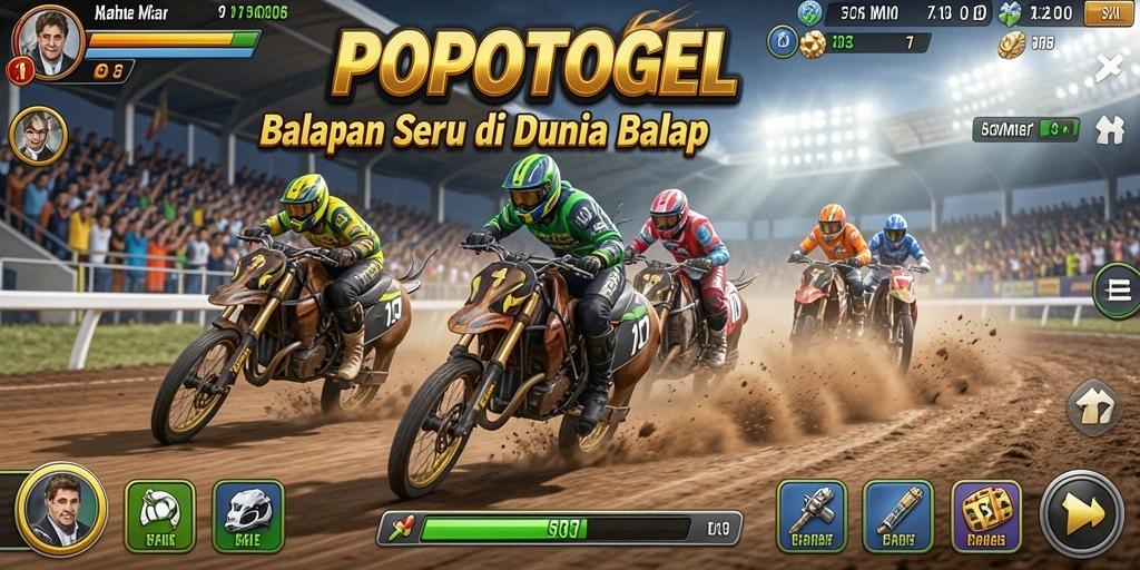Tampilan gameplay seru di trek balapan penuh tantangan.