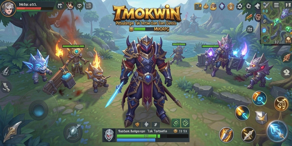 Tampilan gameplay TMOKWIN yang epik dengan aksi pertarungan menarik.
