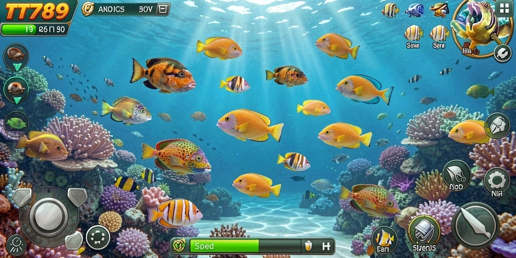 Screenshot gameplay TT789 yang menunjukkan aksi menembak ikan.